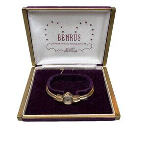 Vintage Benrus 14k Gold Filled Ladies Bracelet Bangle Wristwatch Original Box